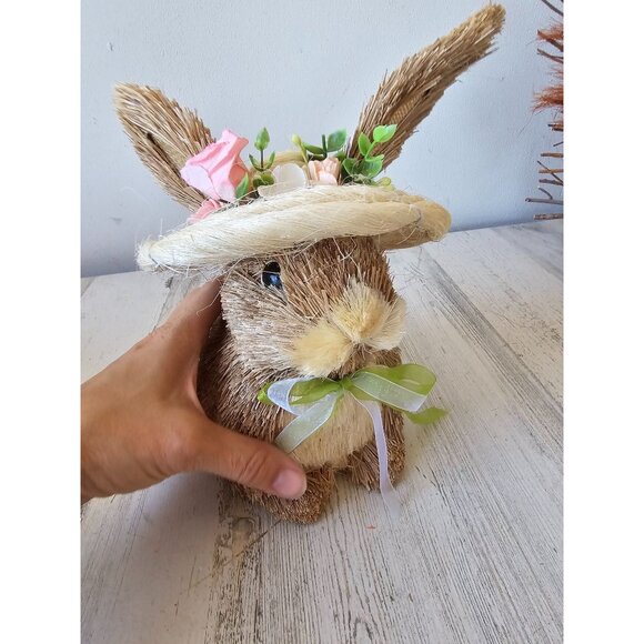 Vintage Pier sisal bottle brush Easter bunny rabbit spring decor hat flowers sta - Picture 5 of 9